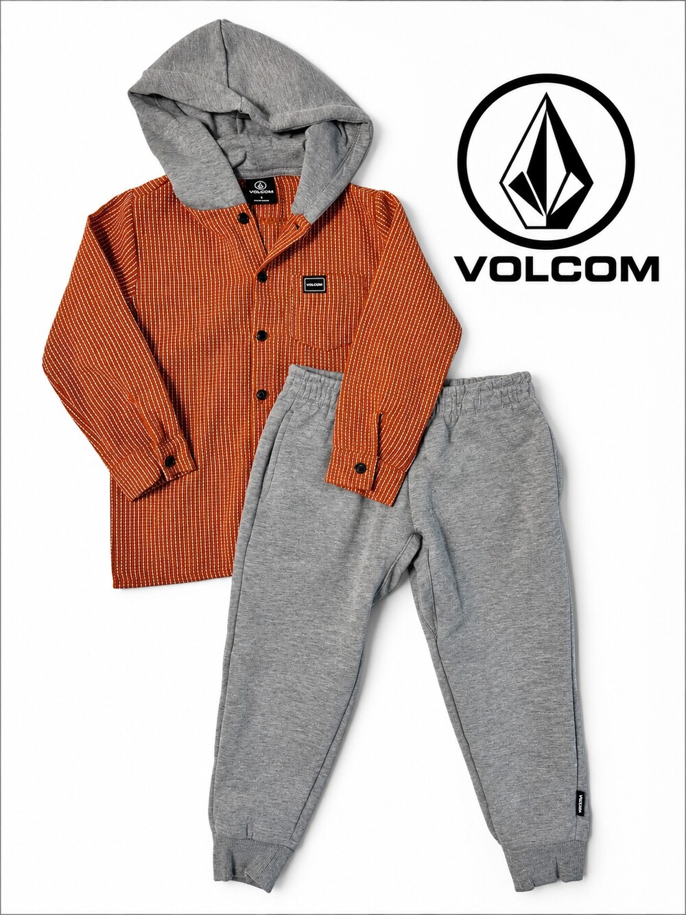 Volcom Boys Size 4 Hooded Button-Up Shirt & Grey Jogger Pants 2-Piece Set